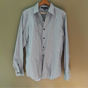 Perry Ellis Dress Shirt Slim Fit with Black & Blue Micro Pattern Size Large